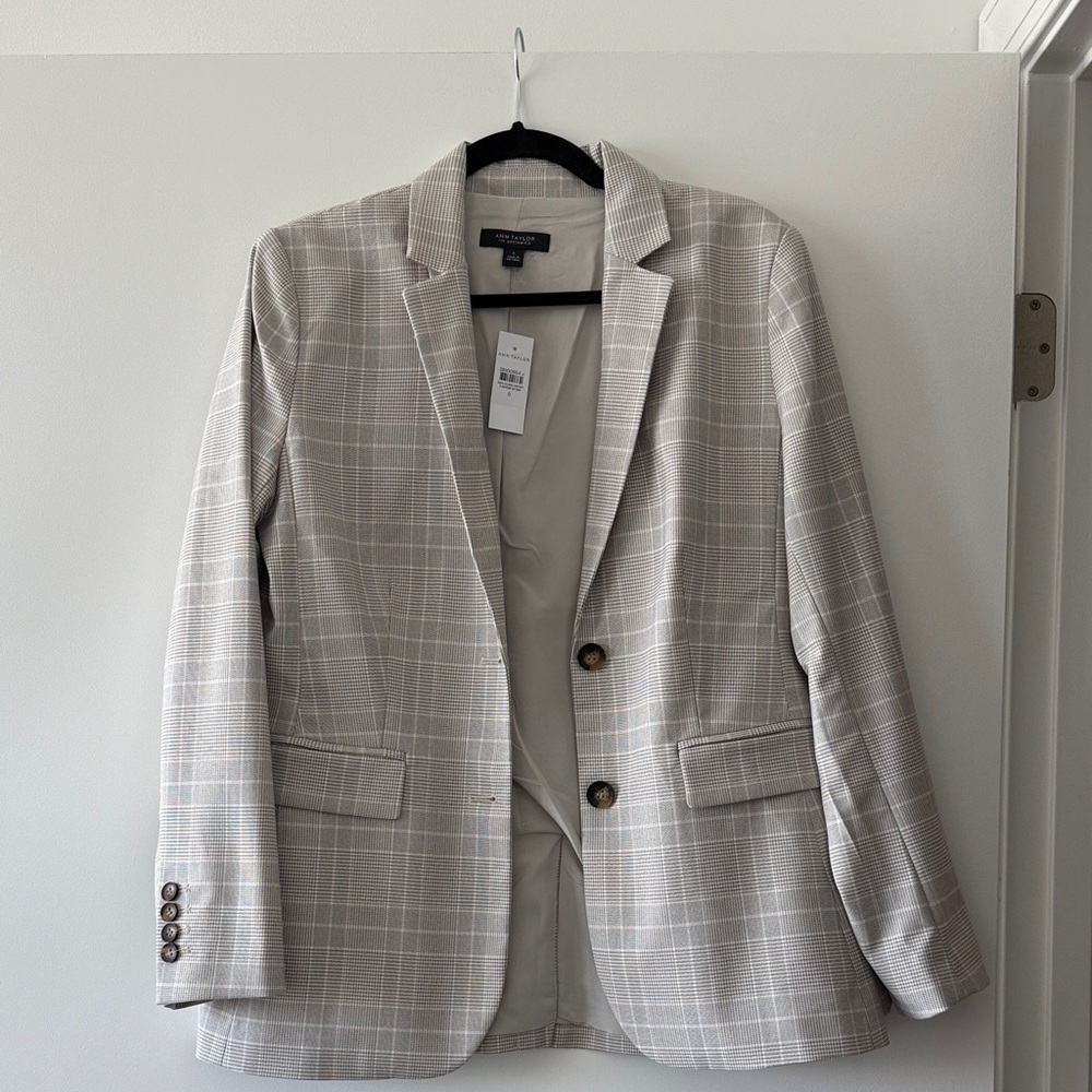 Ann Taylor Women's Light Gray Plaid Blazer